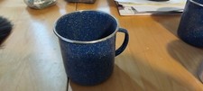 Set Of 2 Blue  White Speckled Enamelware camping Coffee Cup 16 oz Mugs