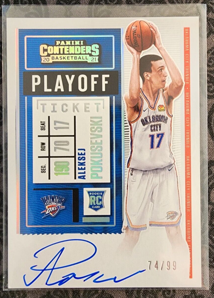 2020-21 Panini Contenders Aleksej Pokusevski Playoff Ticket ON CARD RC Auto /99