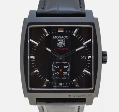Tag Heuer 37mm Black Monaco PVD Case Calibre 6 Watch WW2119 - EXCELLENT