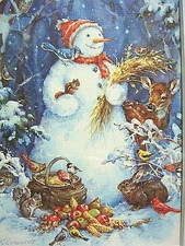 SNOWMAN & NATURE Print by M. K. Edwards - Matted Under Glass in Chrome Frame