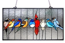 Chloe Lighting Tiffany-Glass Featuring Birds in The Cage Window Panel 24.5x13...