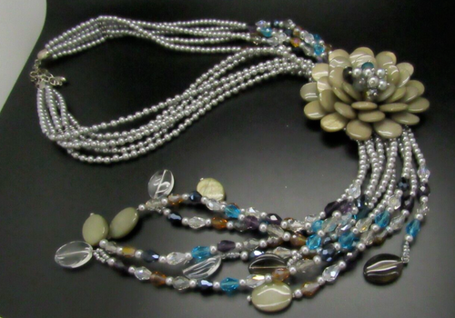 JOAN RIVERS Starlet GRAY TAUPE Beaded Fringe DANGLE necklace STUNNING NEW IN BOX