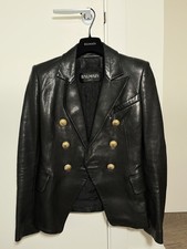 Balmain Black Leather Double Breasted Blazer Jacket, Size 34, Rrp £2895