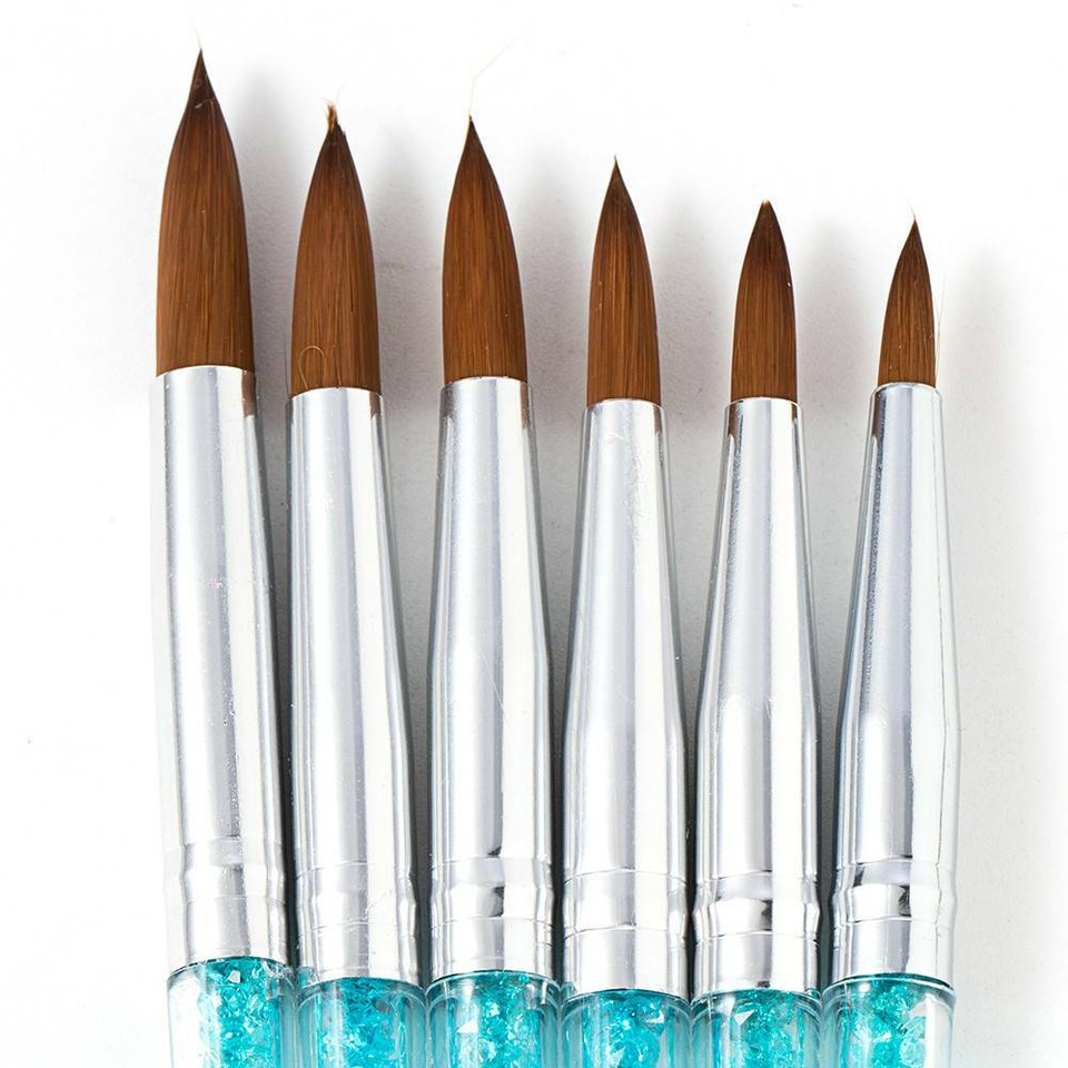 6-Piece Kolinsky Sable Acrylic Nail Brush Set - Crimped Metal Handle 13.4cm