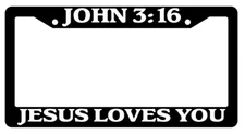 Black Plastic License Plate Frame John 3:16 Jesus Loves You Christian
