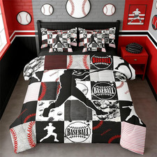 Sport Ball 7 Pcs Bedding Set Twin Boys Baseball Comforter Set with Sheets Softba