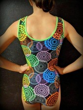 Plum Practicewear Gymnastics Leotard Flip Side Black Multi Print Size CM