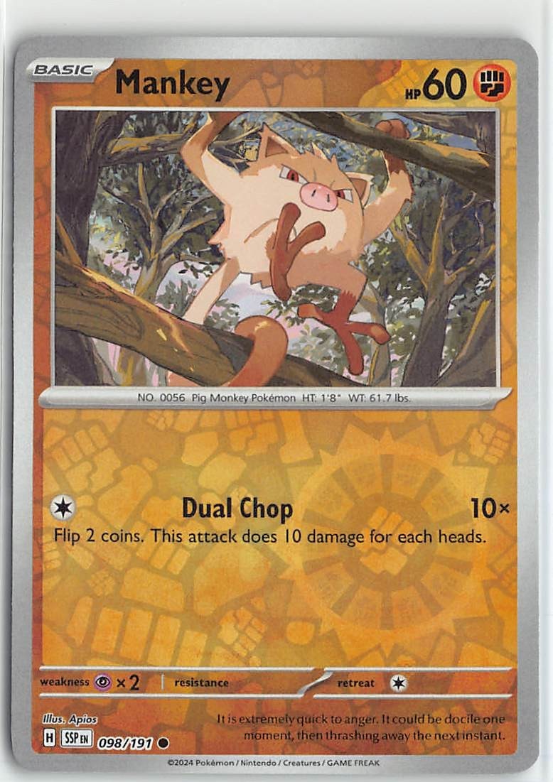 Pokemon TCG Surging Sparks Reverse Foil Common #98 Mankey