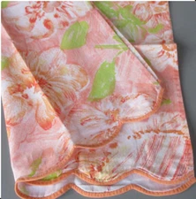 Vintage D. Porthault Cotton Scalloped Guest Towel Floral Peach Green 