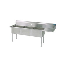 Bk Resources 18 in x 18 in x 12 in 3 Compartment Sink with Right
