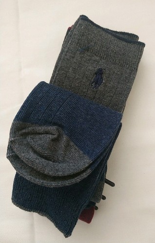 POLO RALPH LAUREN BOY'S 3 PK ASSORTED RIBBED CREW SOCKS, SHOE SIZE 13-3 - Picture 3 of 5