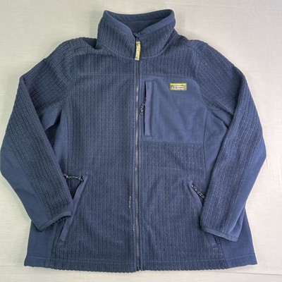 L.L. Bean Women s XL Petite Full Zip Fleece Jacket Blue Grid Fleece Performance