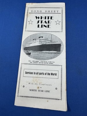 C.1931 WHITE STAR M.V. Britannic SONG SHEET Pamphlet ~ 8 7/8'' x 3 3/4''  39 Songs