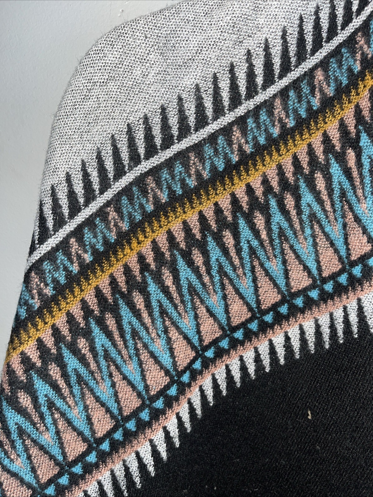 Black Gray & Multicolored Patterned Poncho Shawl … - image 2