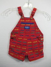 Vtg 90s Oshkosh B'Gosh Shortalls Baby Boy 12 Mos Embroidered Bib Shorts Overalls