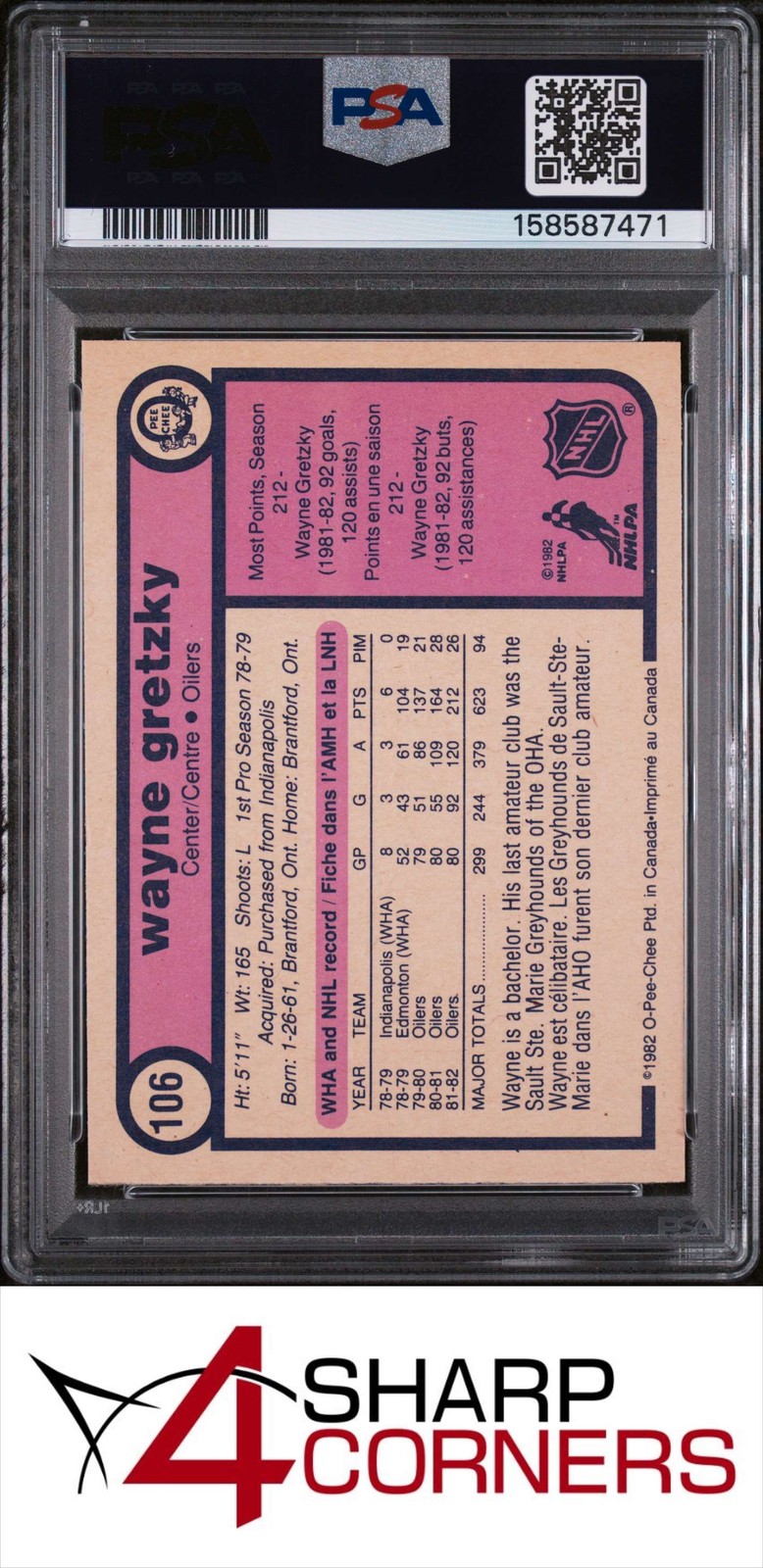 1982 O-PEE-CHEE #106 WAYNE GRETZKY OILERS HOF PSA 8 view 2
