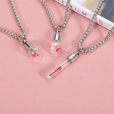 Vial Necklace, 2Pcs Cylinder Glass Container Necklace, Silver Tone