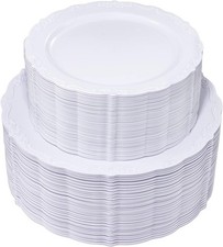 100 Pcs White Plastic Plates - White Disposable Plates - Premium Hard Plastic