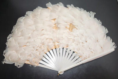 Large Antique Victorian Curly Goose Feather Hand Fan