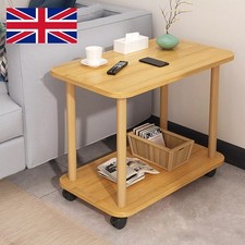 2 Tier Small Sofa Side Table Couch End Table Coffee Tea Snack Desk with Wheel *