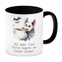 Niedliche Fledermaus Mit Kaffeetasse Kaffeebecher In Schwarz Mit Spruch Jede