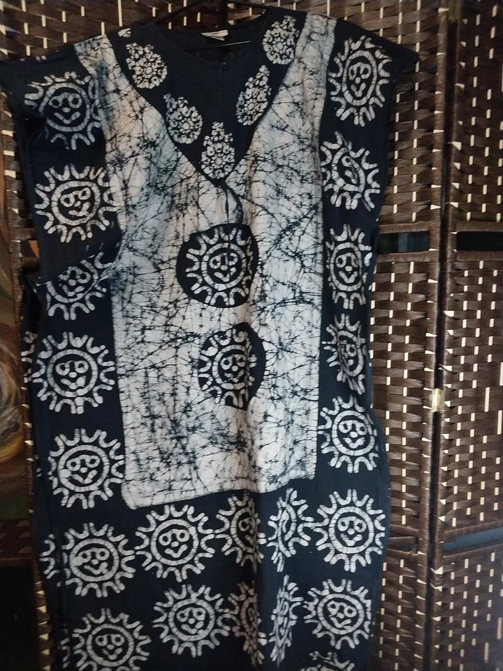 J LEE 蜡染连衣裙均码 (2XL-4XL) 深蓝色和白色踝长无袖 — 第 4/4 张图片