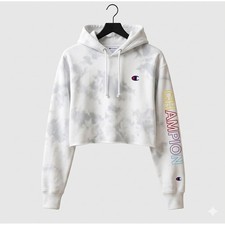 Champion Women's White Y2K Vintage Cropped Reverse Weave Hoodie Size M