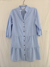 CCTOO Blue Gingham 3/4 Sleeve Full Button Tiered Midi Dress. Ladies Size Small