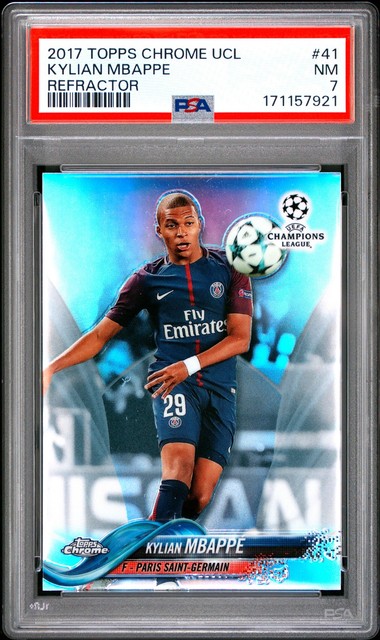 2017 Topps Chrome Champions League Refractor #41 Kylian Mbappe Rookie RC PSA 7