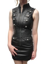 Lederkleid Leder Echtleder Kleid leather dress  military gothic wgt größe S
