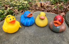 Set of 4 Novelty Rubber Duckies 2" - Blue striped, sunglasses, classic, mallard