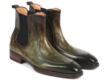 Paul Parkman Men's Green Patina Hand-Painted Leather Chelsea Boots BT822GRN