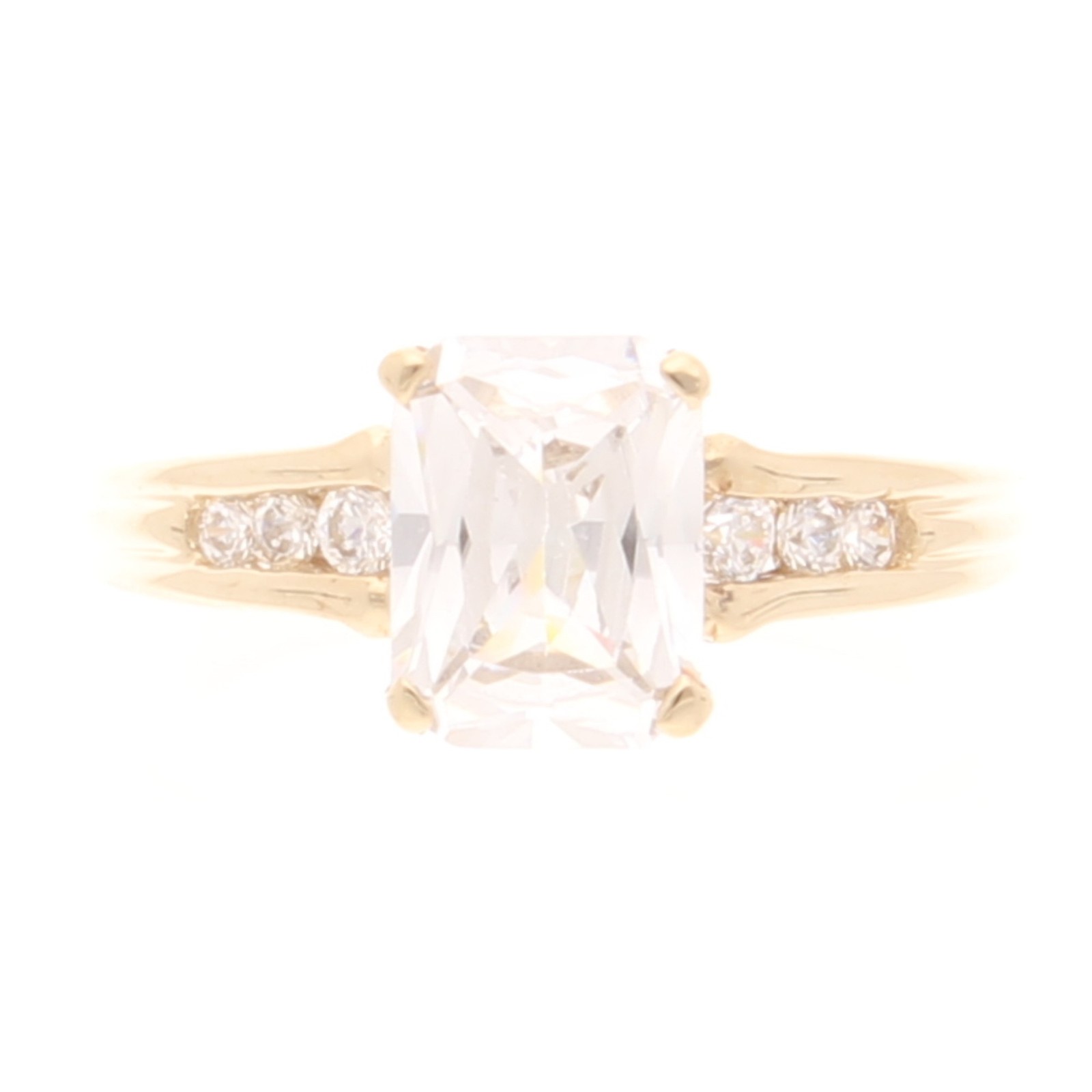 9Ct Yellow Gold Simulated Diamond Solitaire & Accents Ring (Size K) 6x8mm Head