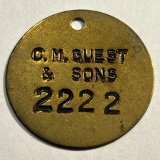 Vintage C.M. Guest & Sons Brass Locker or Hotel Room Key Tag 2222