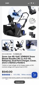 Snow Joe 24V-X2-SB18-XR 18 Inch 48 Volt Cordless Snow Blower Kit