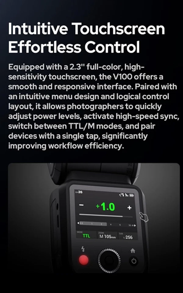 Flash Speedlite para cámara de cabeza redonda Godox V100C V100-C 2.4G TTL para cámaras Canon Foto 4 de 4