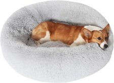 XX-Large Calming Donut Dog Bed, Anti-Anxiety Washable Round Bed, Fluffy Dog Cudd