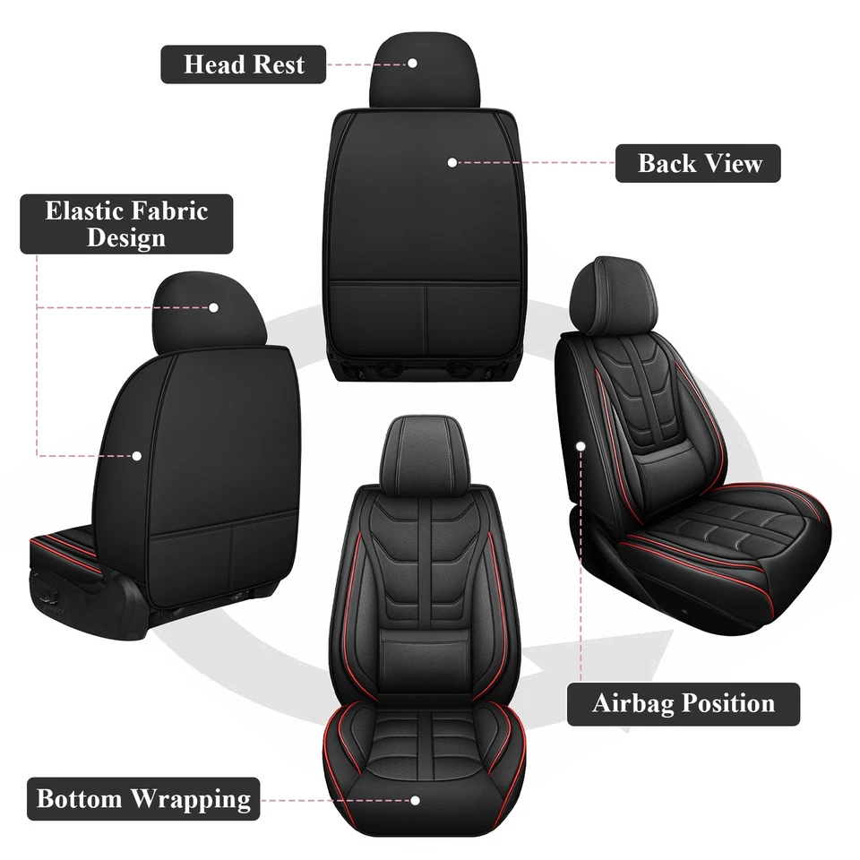 Universal Sport Style Nappa Leather Car Seat Cover with Lumbar Support Full Set Foto 4 de 4