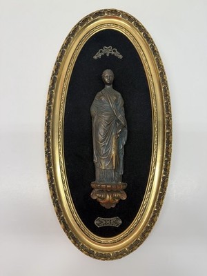 Vintage Greco Roman Goddess Wall Plaque Oval Gold Frame Black Velvet Decor