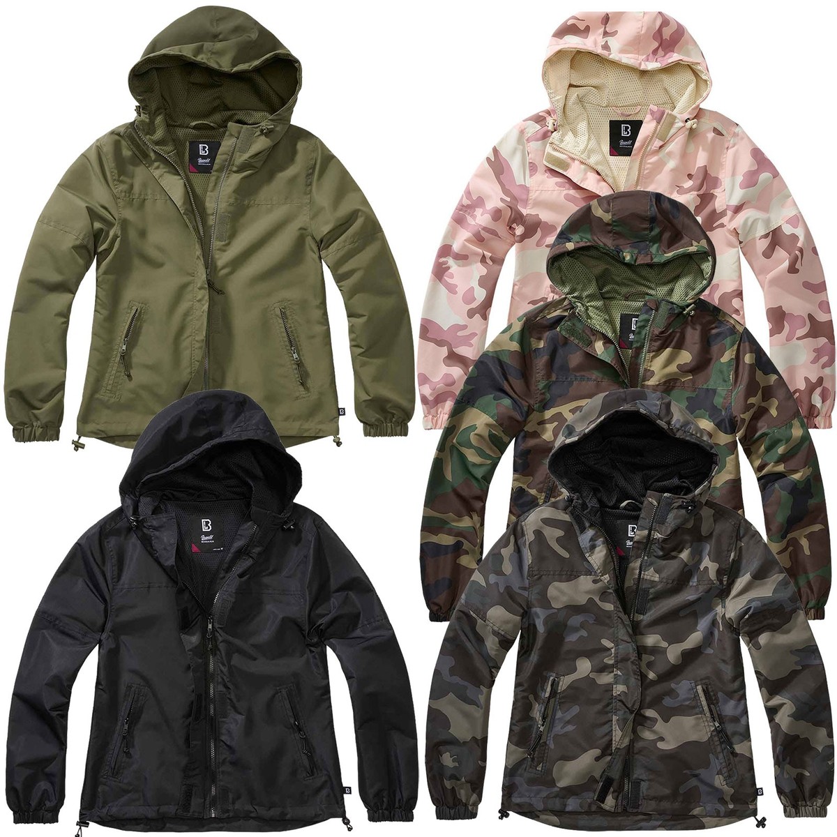 Brandit Mujeres Verano Windbreaker Cremallera Frontal Chubasquero Cortavientos