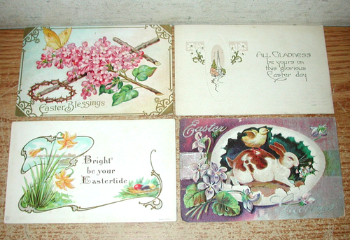 LOT OF 34 ANTIQUE EMBOSSED EASTER GREETINGS POSTCARDS FROM THE 1910S - Afbeelding 16 van 21