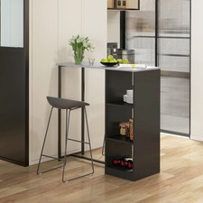 Bar Table with Wine Rack, 3 Storage Shelves, Breakfast Bar Table, Black