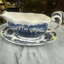 Enoch Wedgwood Royal Homes Of Britain Blue And White Gravy Boat