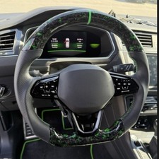 Green Forged Real Carbon Fiber Steering Wheel For Volkswagen Tiguan R-line 22-23