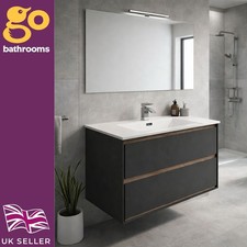 Black & Oak Wall Hung Vanity Unit & Basin Compact Bathroom Sink Unit 800mm