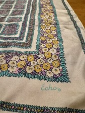 Vintage ECHO Silk Scarf Square Spring Cream Pastel Floral 26  Hand Rolled Japan