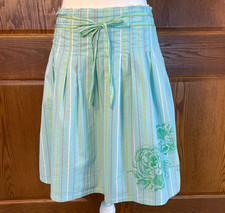 Y2K Womens A Line Skirt Sz 8 Striped Pleated Detail Ribbon Blue Old Navy VTG