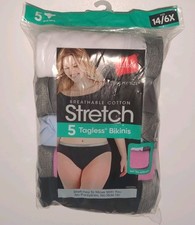 Hanes Womens 14/6X Bikinis Multi Cotton Stretch 5 Pack Tagless Just My Size Plus