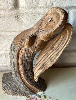 Hand Carved Angel Wooden Statue Miguel Chavez Taos New Mexico 15” Tall Signed