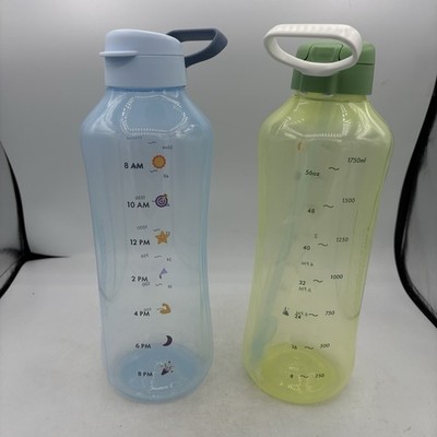 Tupperware Water Bottles ECO + AquaVibe 67 oz Blue & Straw in Green Lot of 2